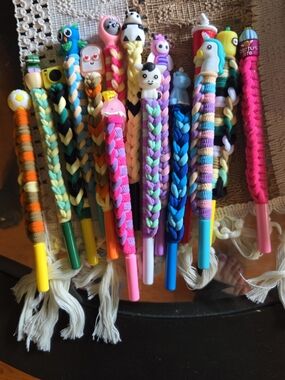 Plush Topped Braided Grip Kids Pens - Multicolor